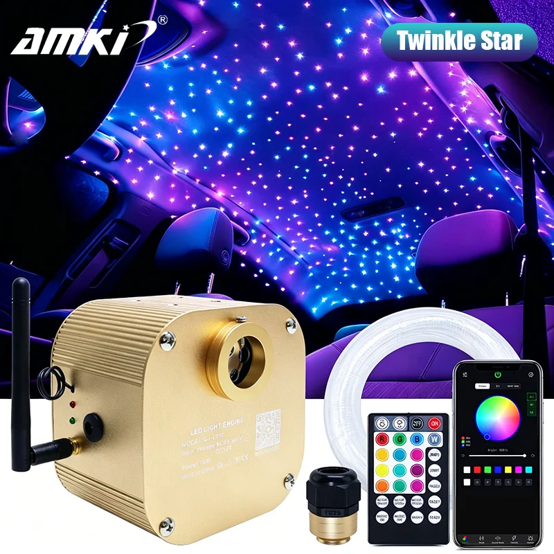 16W Starlight Headliner Kit Twinkle RGBW for Car Roof APP Music Control Starry Sky Fiber Optic Interior Atmosphere Light