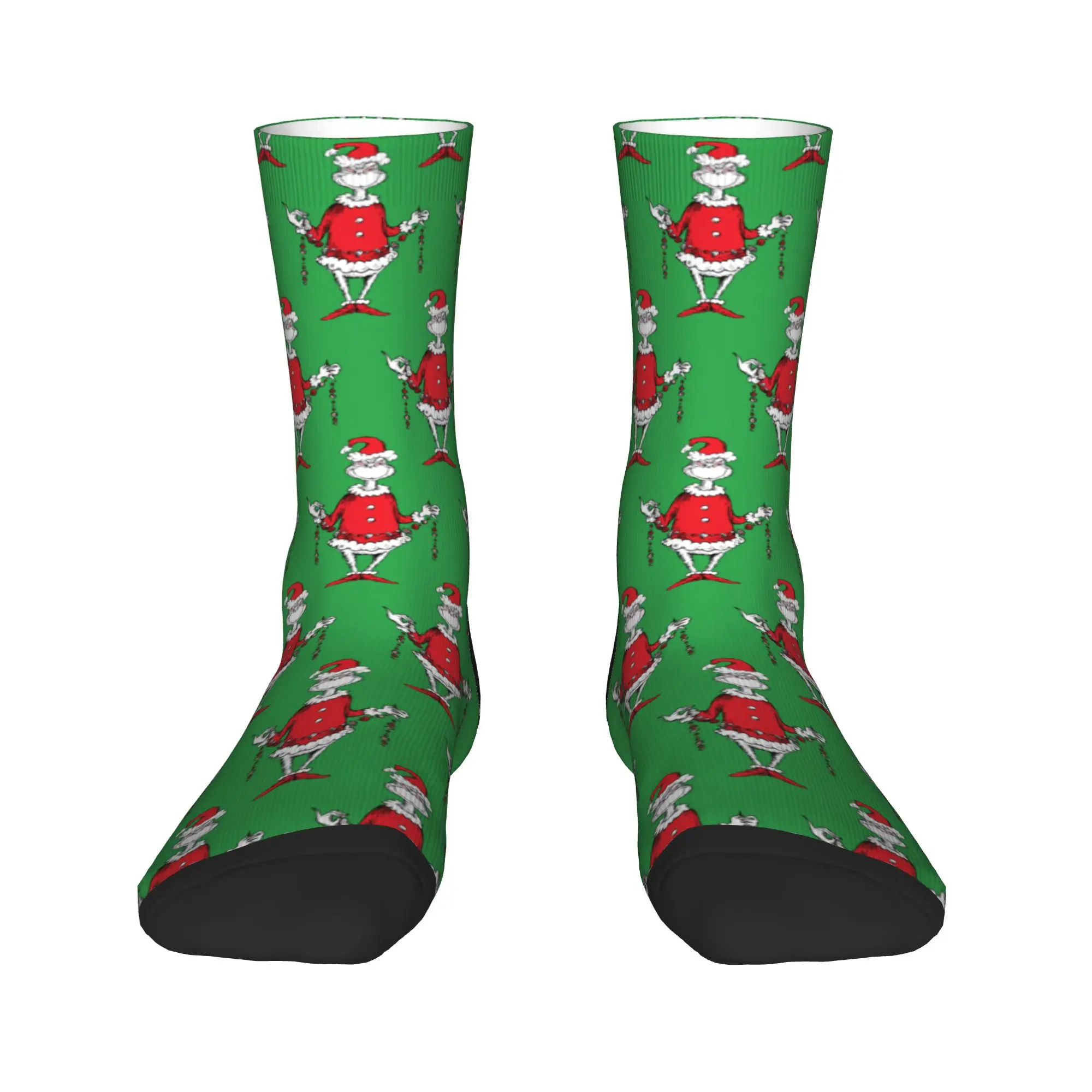 Autumn Winter Crazy Design Men's Women's Christmas-S-Green-S-Grinched Socks  Sweat Absorbing Crew Socks