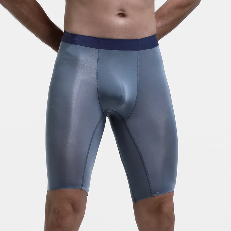 Men's sports briefs Men's summer ice silk quick drying lengthened anti-wear legs add fat loose square short shorts head