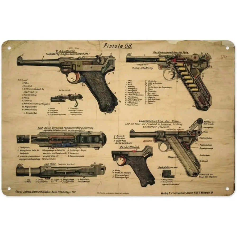WW2 Luger Pistole 08 Wandskulptur aus Metall, 30,5 cm | Geschichtsthema, Halloween-Weihnachtsgeschenk, Sammler-/Büro-/Wohnzimmerdekoration
