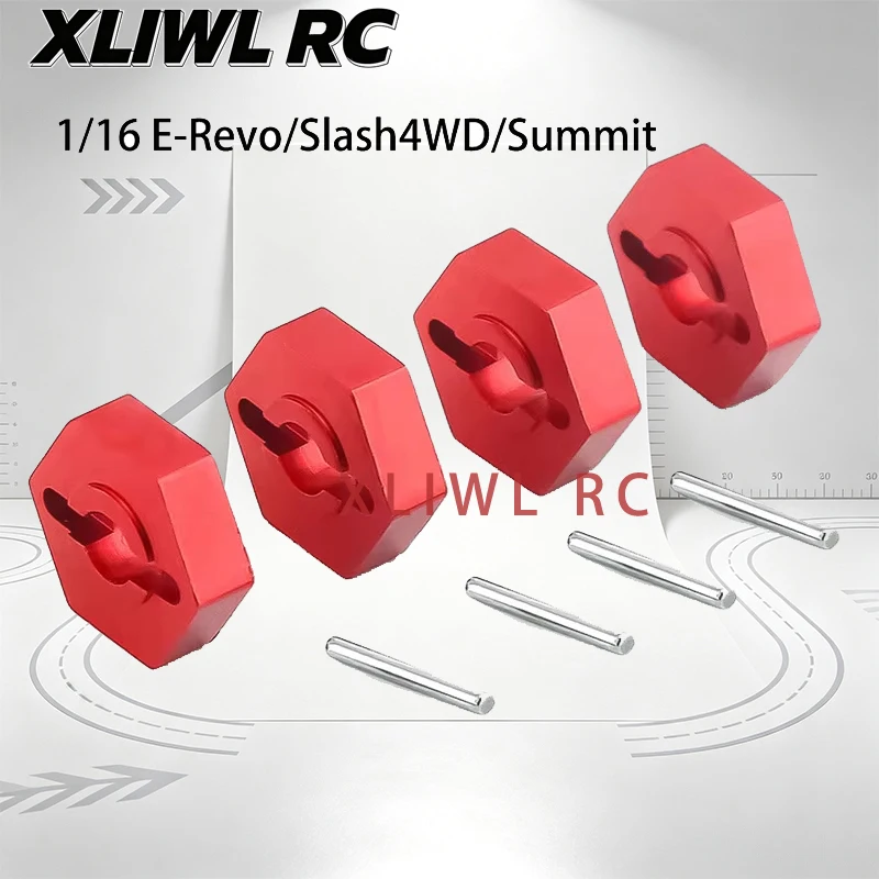 Metal 12mm Hex Wheel Hub Adapter Coupler Set With Pins Screws Fit 1/16 Traxxas E‑Revo Slash 4WD Summit 7154 RC Replacement Parts