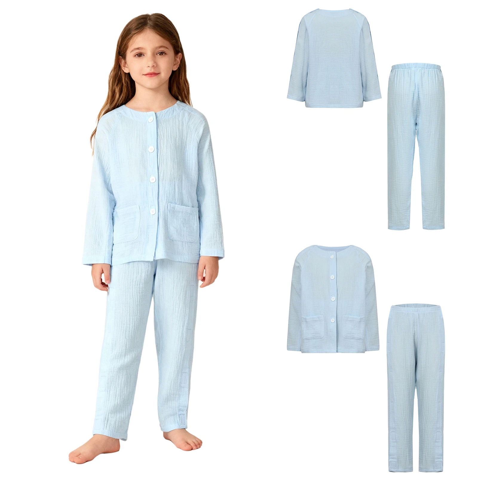 120-150cm-kids-post-fracture-nursing-set-bedridden-patient-outfit-full-opening-care-clothing-top-pants