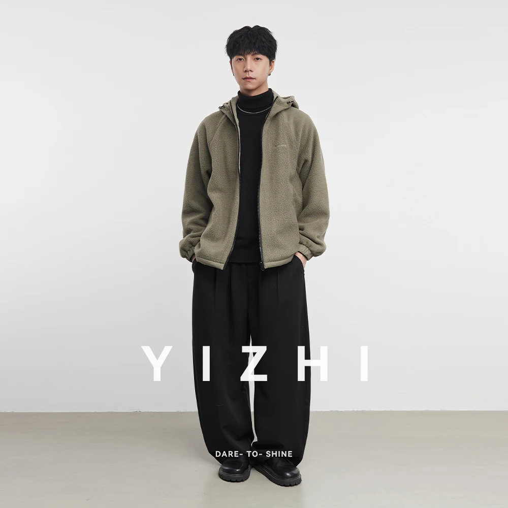 Fashion Men's Casual Full Zip Hooded Teddy Jacket 2025 Winter New Fleece Outerwear Comfortable Soft Long Sleeve Coat Top