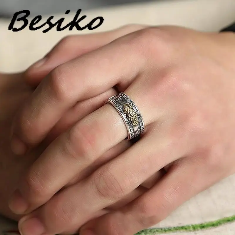 Besiko New Buddhist Jewelry Women Men\'s Gift Creative Exquisite Ring Domineering Pixiu Amulet Wealth Good Luck Adjustable Rings