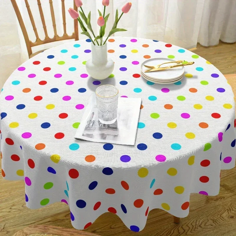 1 piece of colorful polka dot white background tablecloth - diameter 60 incheszyc