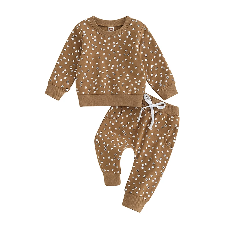 

Toddler Baby Girl Floral Outfits Flower Print Pullover Sweatshirt Pants Sweatsuit 2Pc Sets Fall Winter Clothes