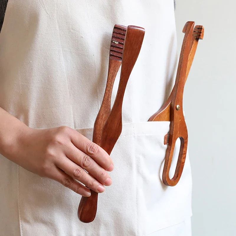 Wooden Tongs Kitchen Food Tweezers Scissor Tongs Barbecue Cooking Tongs Bread Toast Meat Salad Clamp Wood Kitchen Accessories