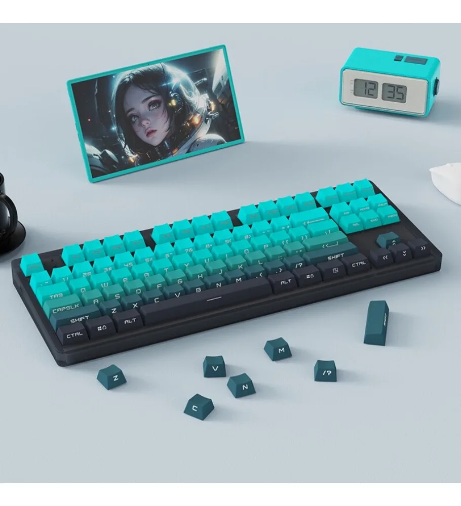 Gradual change color theme PBT custom word transmission OEM height full axis universal side engraved keycap mechanical keyboard