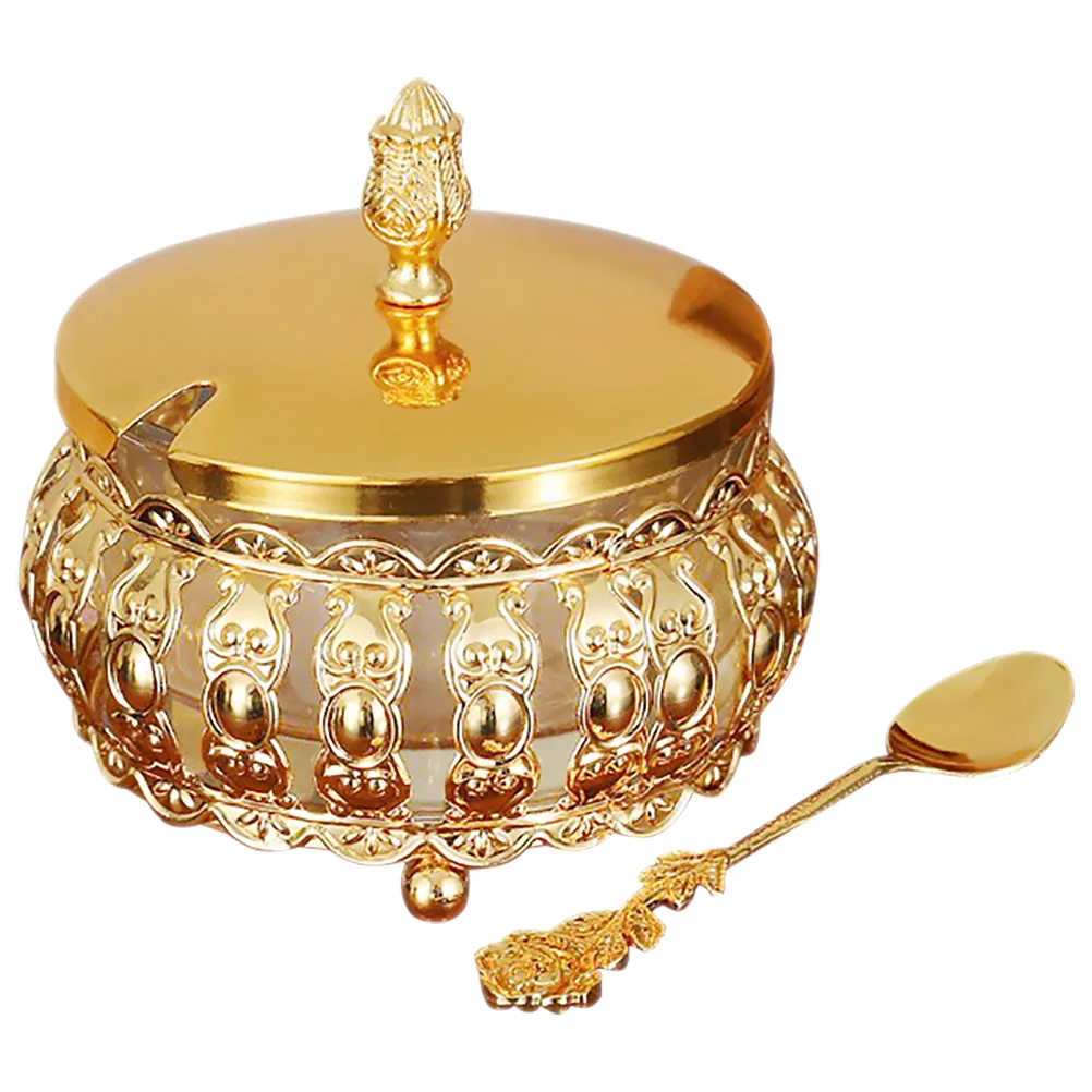 

European Style Iron Seasoning Jar Metal Hollow Design Transparent Sugar Container Sealing Lid Kitchen Spice Container