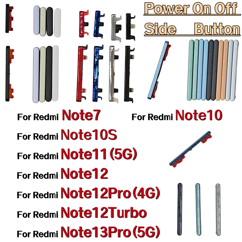 Power On Off Side Volume Button For Redmi Note7 Note10 Note10S Note11 Note12 Note12Pro Note12Turbo Note13Pro PocoX5 M4Pro 4G 5G