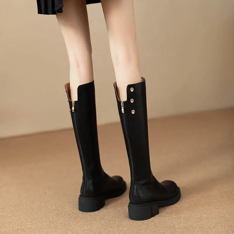 الخريف الشتاء منتصف كعب السيدات الركبة عالية رمح أحذية مقاوم للماء بولي Fashion موضة 2025 التمهيد مصمم العمل الفاخر المرأة أحذية طويلة #5