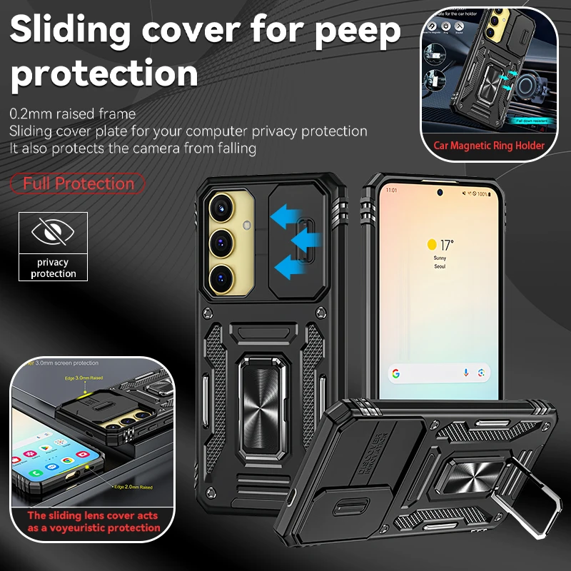 For Samsung Galaxy S24 Ultra Case Slide Lens Protect Phone Cover For Samsung S24 + Plus S24Ultra S 24 Ring Holder Back Fundas