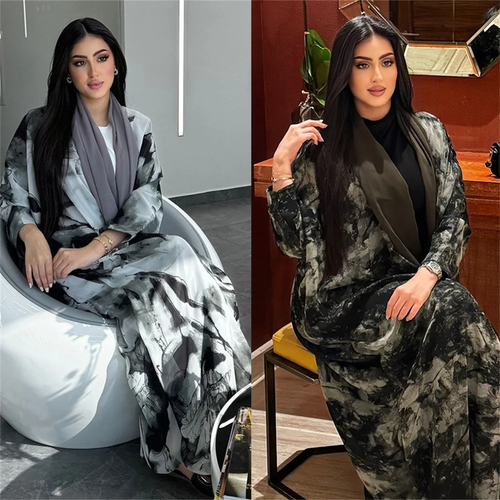 2024 Dubai Luxury Muslim Kimono Abaya for Women Eid Saudi Arabia Party Jalabiya Modest Dress Islam Fashion Turkey Printed Robe