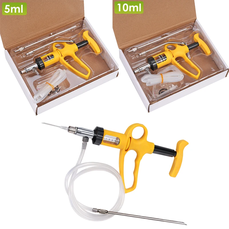 1Pc 5Ml/10Ml Adjustable Continuous Syringe Injector Infusion Device,veterinary Injection Feeding Gun Chicken Vaccine Injection