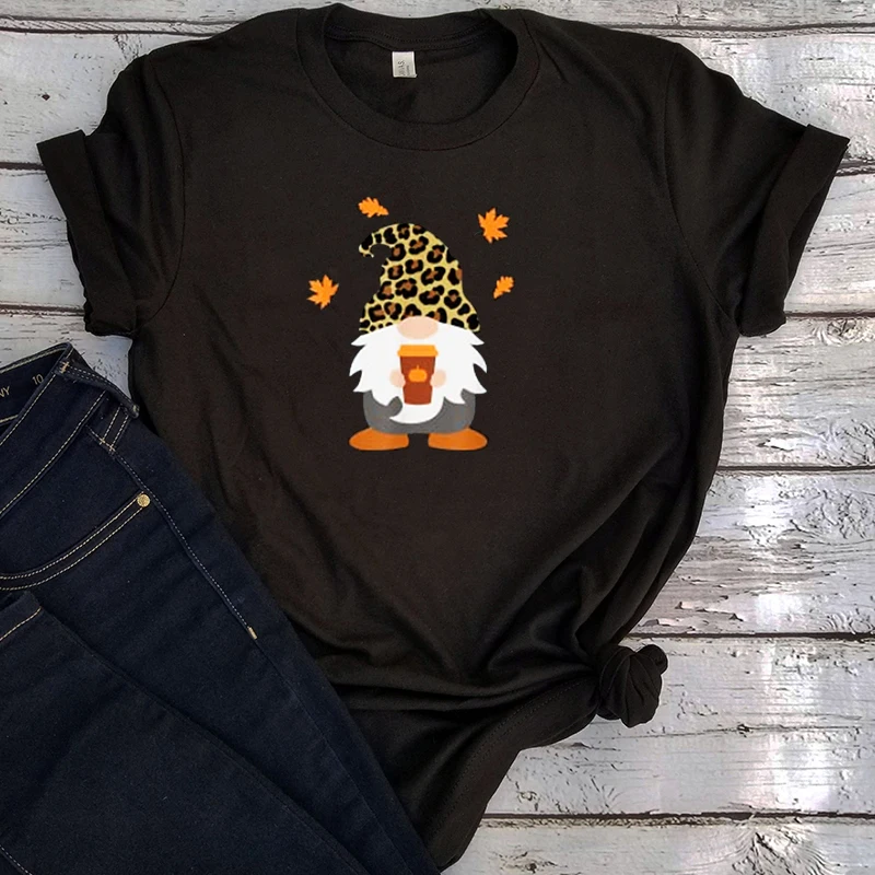 

Fall Gnome with Pumpkin Spice Halloween Woman Tshirts 2022 Thanksgiving Cute Gift Shirt Casual Cartoon Graphic Clothes M