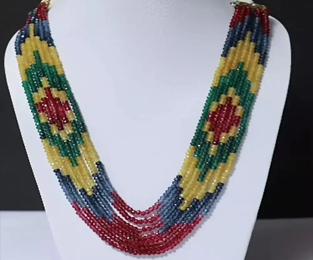 

7Strands Multi Jade Sapphire Gemstone 17-21" Necklace Round Beads