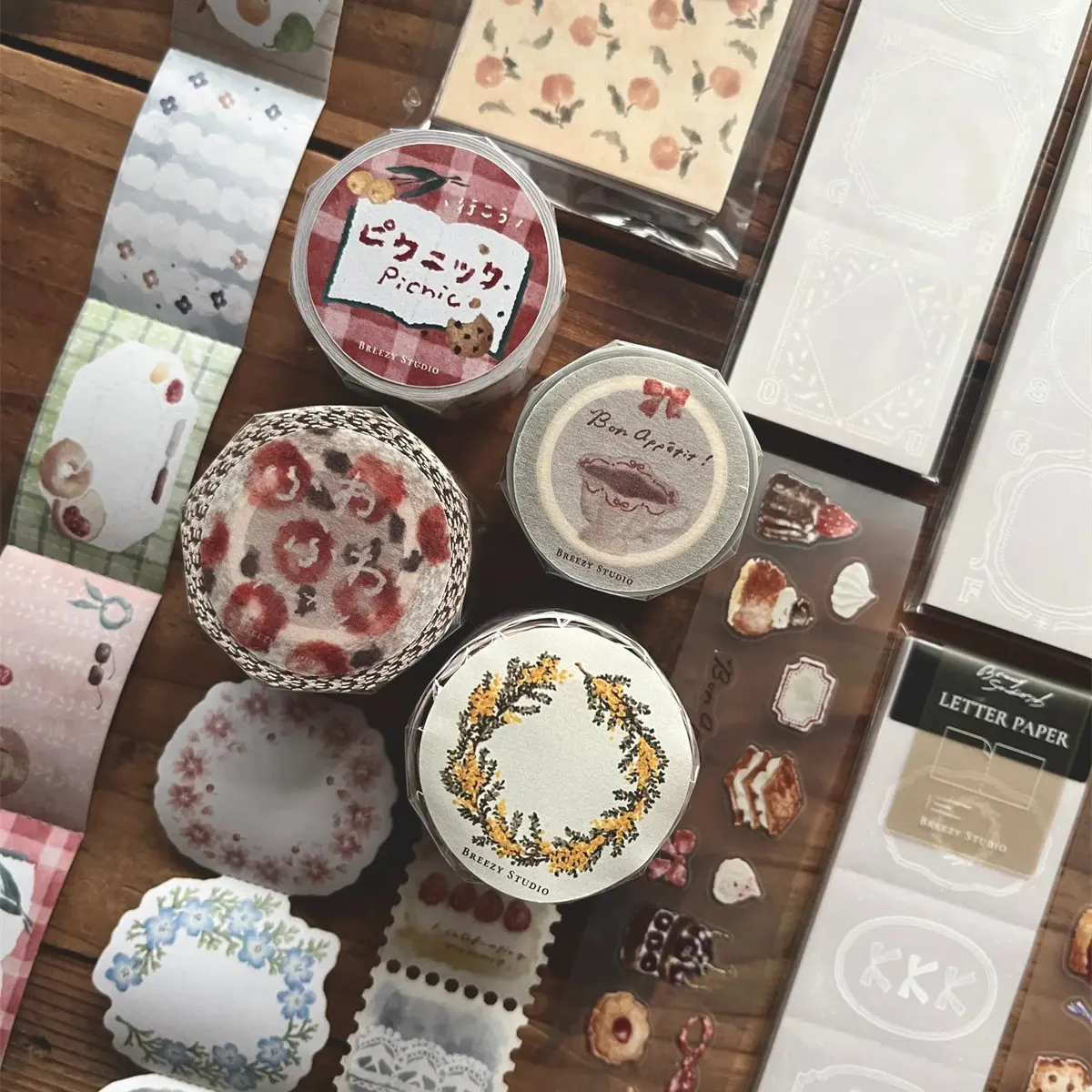 Image of Breezy Studio Vintage Bon Appetit Picknick Washi-Papierband für Kartenherstellung, Dekoration, DIY, Scrapbooking, Planungsaufkleber