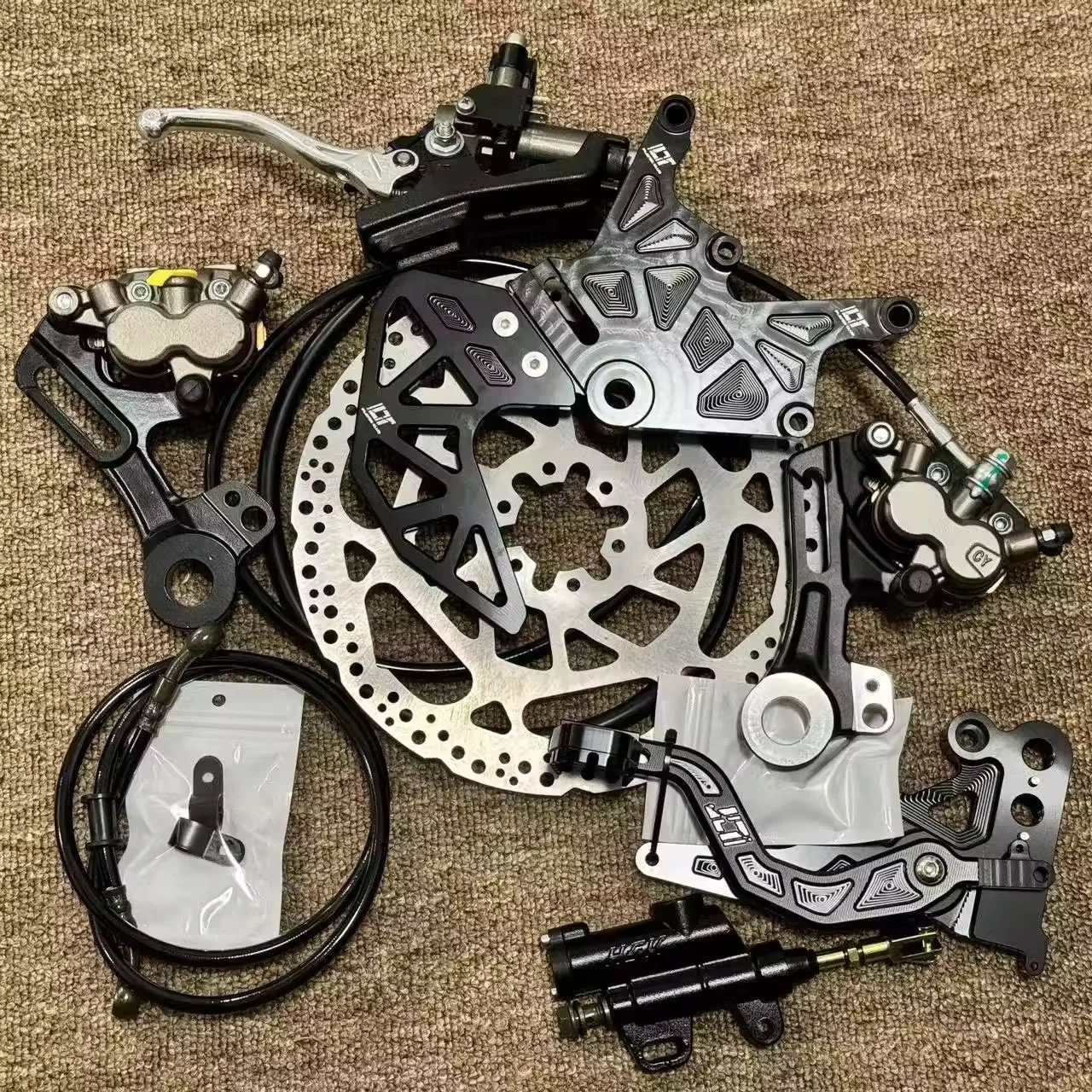 240mm Rear Disc Brake Kit 4-Piston Caliper 7075 Aluminum Dual Bracket for Sur-Ron Ultra Bee Talaria Sting MX5