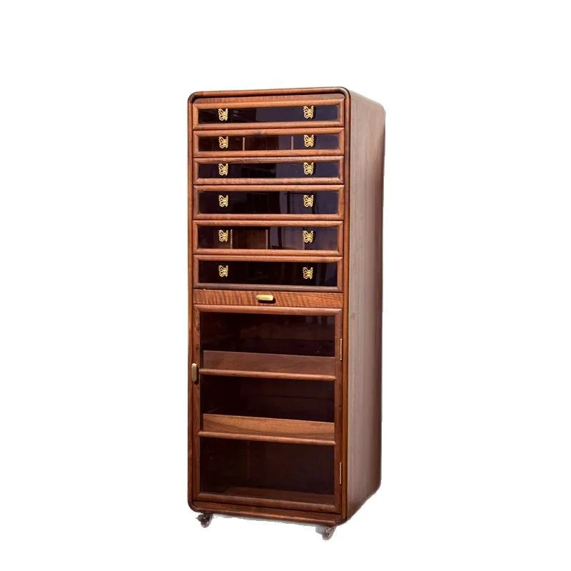 

Black walnut butterfly dental cabinet porch Wenwan jewelry cabinet drawer type tea set pot cup storage cabinet multi-layer