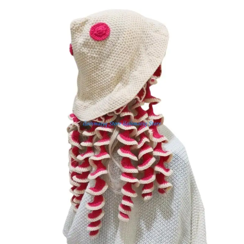 

573B Lovely Jellyfish Hat Thick Warm Knitted Fisherman Hat for Comfortable and Warmth Teens Women Headwear All Matching