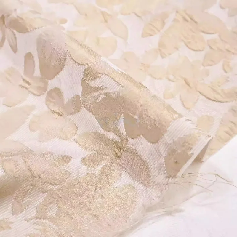 Beige Relief Jacquard Fabric Big Flower Design Dress Hanfu Tablecloth Designer Fashion Handmade DIY Textile Material Costume