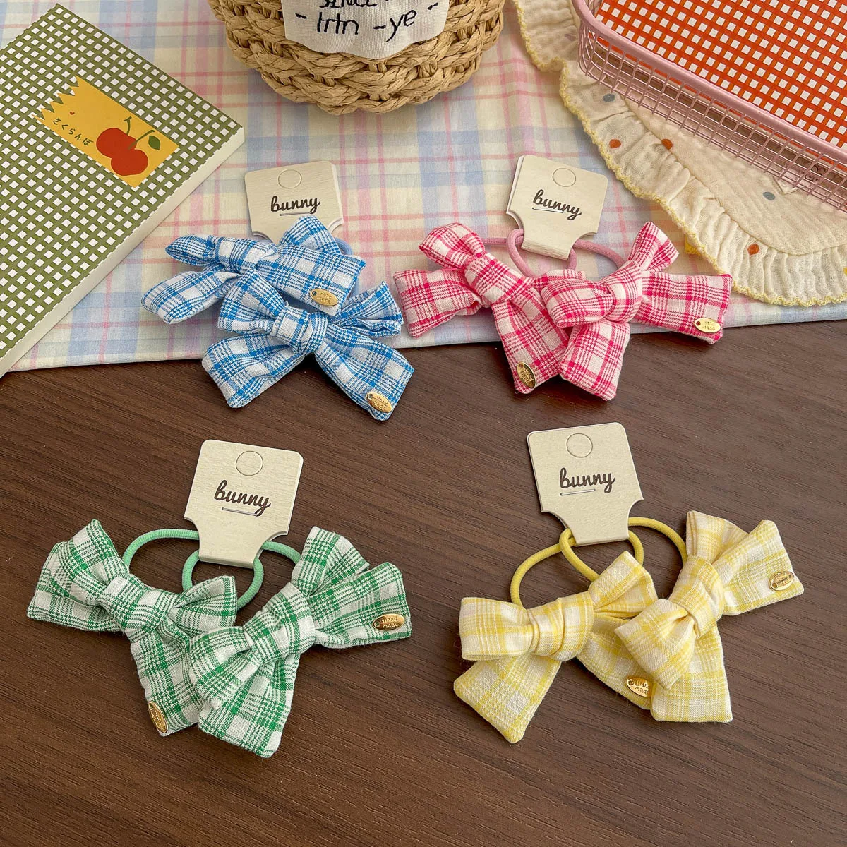 

2 шт./лот Детские эластичные резинки для волос с клетчатым бантом, резинки-пружинки для девочек, держатели для хвостиков, аксессуары для волос, украшения для головы