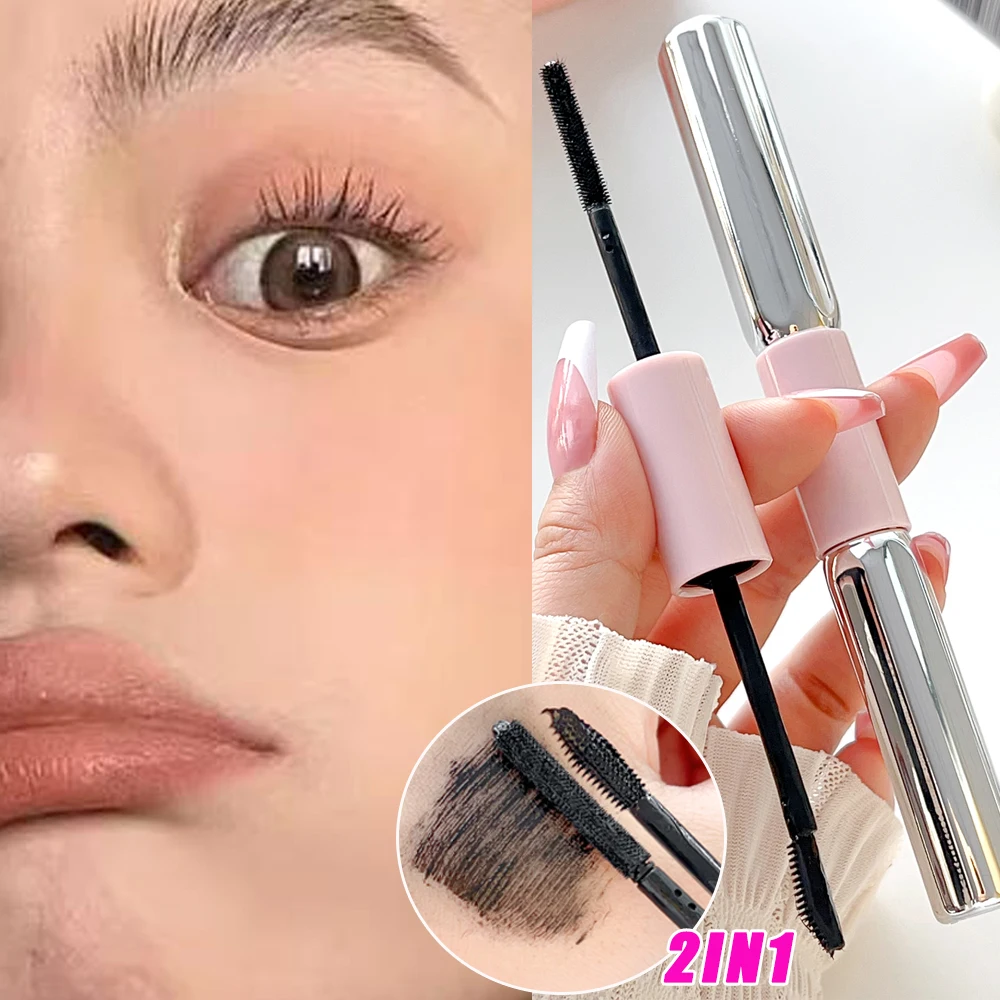 2IN1 Brush Mascara Waterproof Black Lengthening Eyelash Non-smudge Natural Curling Fine Brush Mascara Lash Extension Makeup Tool