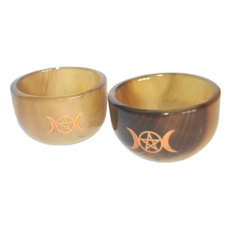 Altar Bowl Ox Horn Cup with Triple Moon Divination Ritual Tableware Astrology X5QF