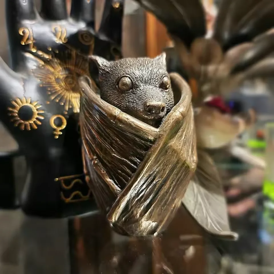 Bat Storage Box Halloween Decoration Gothic Home Resin Bat Statue Ornaments Jewelry Box Crafts Desktop Office Ornament Box