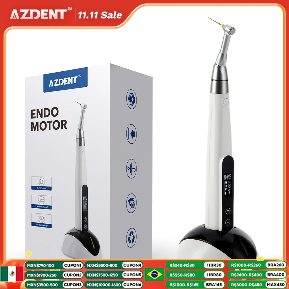 AZDENT 16:1 Wireless Dental Root Canal Therapy Instrument 9 Programs Dental Endo Motor can Smart Auto-reverse Dental Equipment