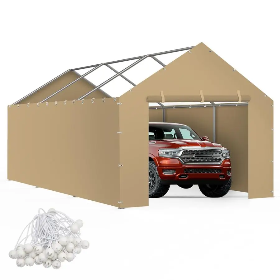 

Replacement Canopy Cover Sidewalls for 10x20x9.35FT Frame, Heavy Duty Garage Car Tent Shelter Tarp with Ball Bungees, Waterproof