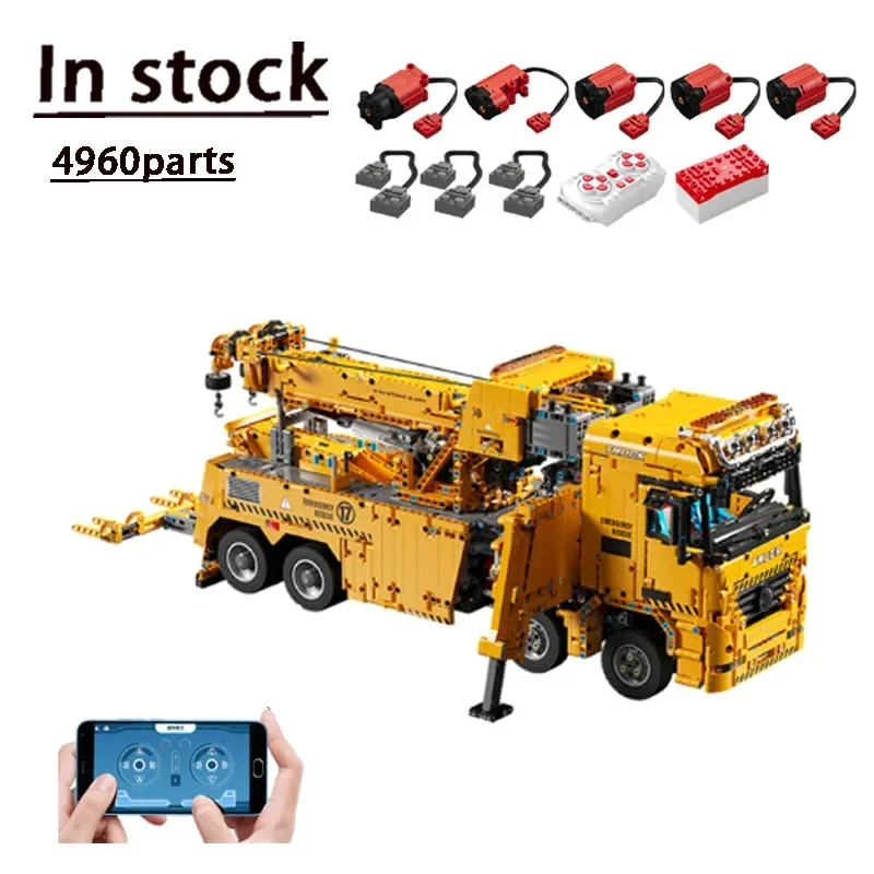 T4017 4960PCS Moc Technical 8x8 Road Rescue Truck Crane Electric Remote Control Assembly DIY Bricks Building Blocks Adult Toys