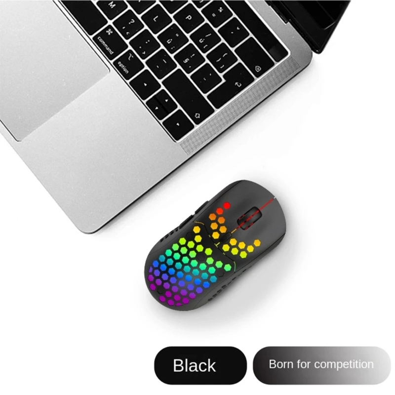 Lightweight Design 2.4Ghz Wireless Mouse with RGB Backlit 3200DPI Adjustable Type C Charging for Desktop and Laptop