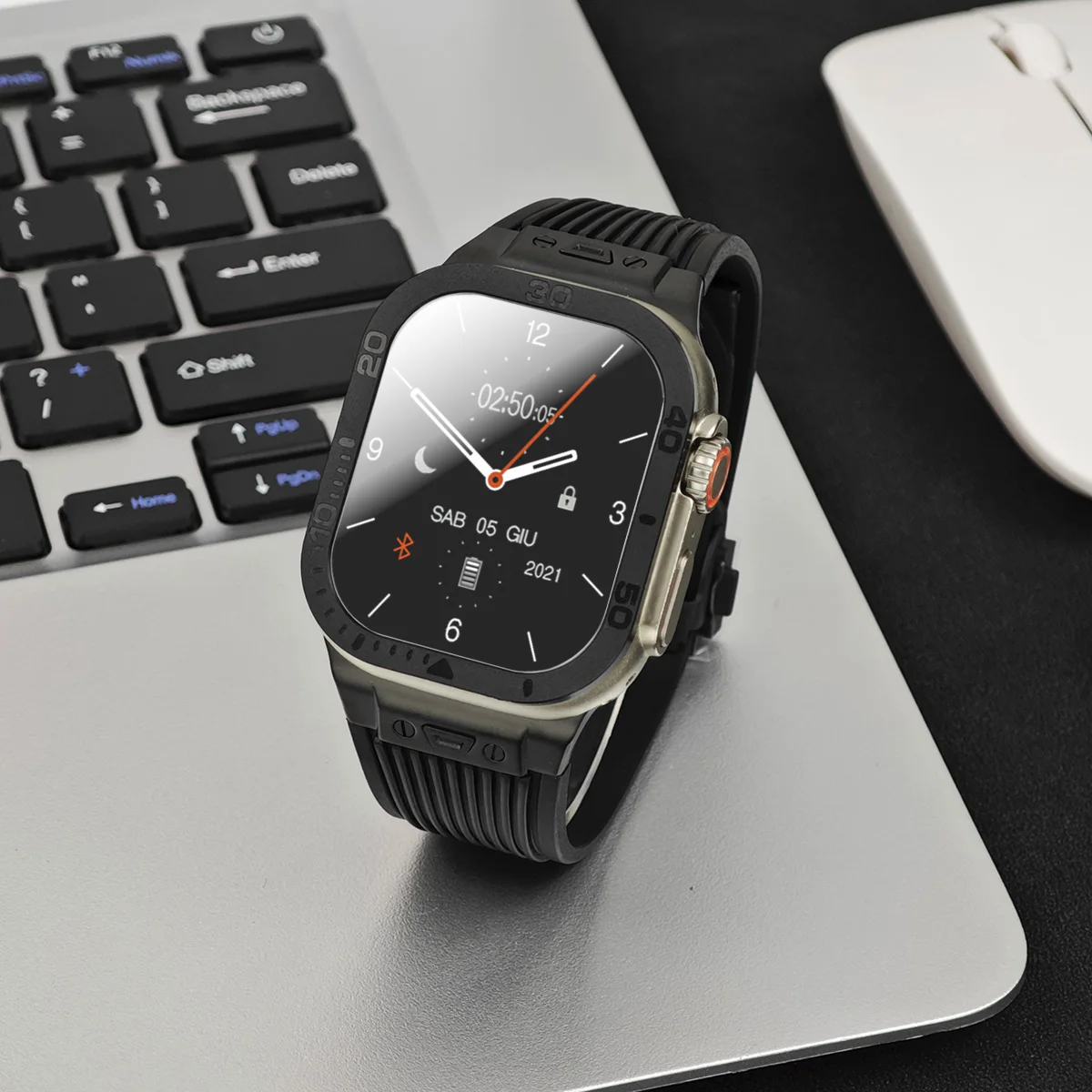 Film+Silicone Strap for Apple Watch Band Ultra 2 49mm Tempered Glass Screen Protector Case Frame for IWatch Series Ultra 49mm image 5