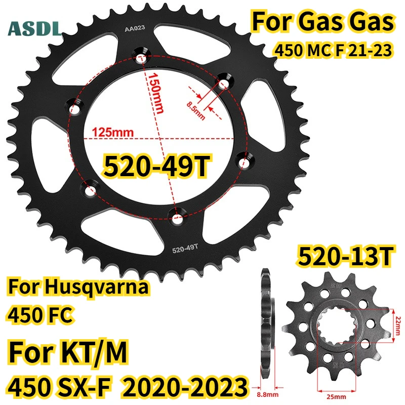 520 49T 13T Motorcycle Front Rear Sprocket For KT/M 450 SX-F 2020-2023 For Husqvarna 450 FC 2020-2022 For Gas Gas 450 MC 21-23