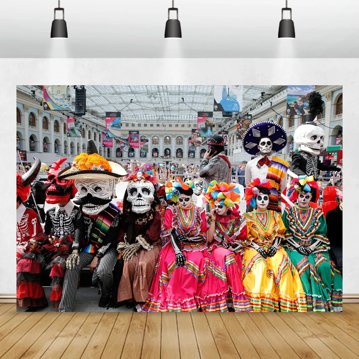 

Mexico Famous Festival Backdrop Skull Traditional Dance Travel Photography Background Wall Decoration Vedio Shooting Photo Prop