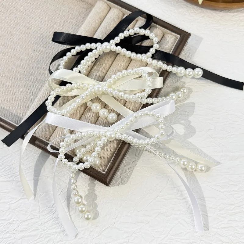 Satin Ribbon Bow Hair Barrette Tassel Pearl Bowknot Hair Clip Elegant Long Streamer Hairpin Women Daily Wedding Party Hairstyle