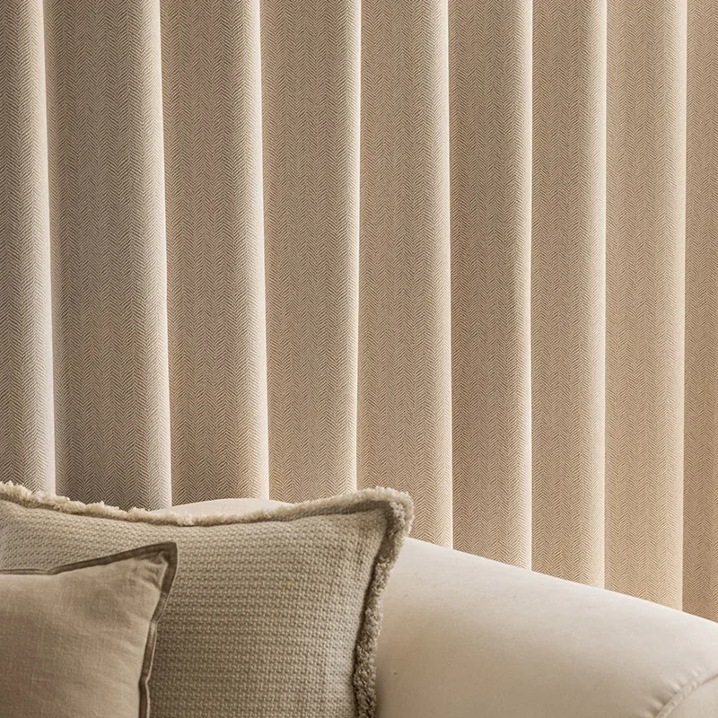 

Japanese light luxury Scandinavian milk coffee teal cotton linen style living room curtains 2023 bedroom blackout fabric