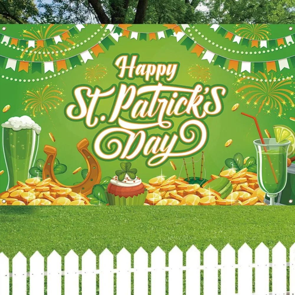 Green St. Patrick's Day Photography Backdrop Polyester Celebrate Happy St. Patrick’s Day Background Festive