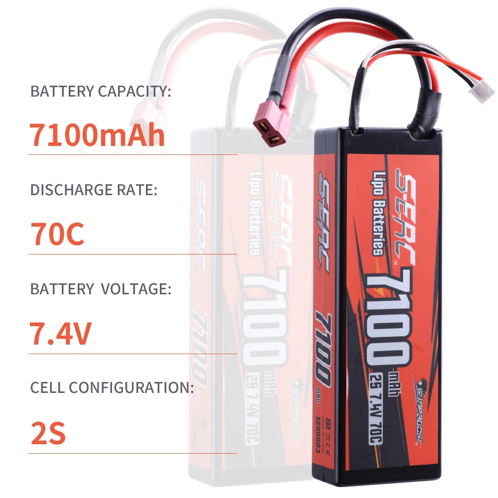 SUNPADOW 2S Lipo Battery for 7.4V 7100mAh 70C Hard Case with Deans T Plug 1/8 1/10 RC Vehicles Car Truck Tank Boat Racing Hobby