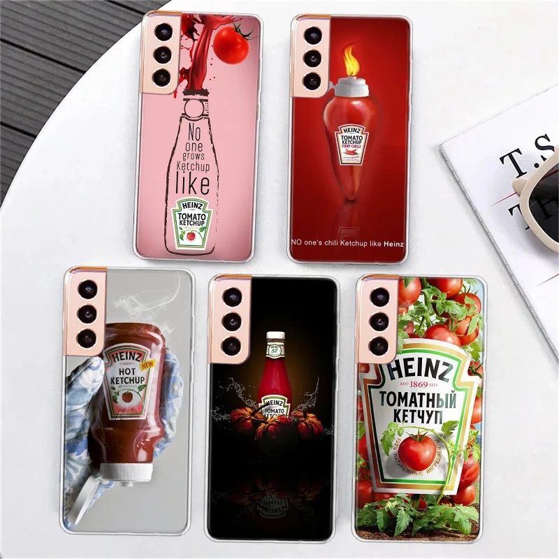 Cute Ins Heinz Tomato Ketchup Mustard Phone Case For Samsung A15 A25 A35 A55 Galaxy A70 A50 A40 A30 A20 A20E A20S A05S M12 M2