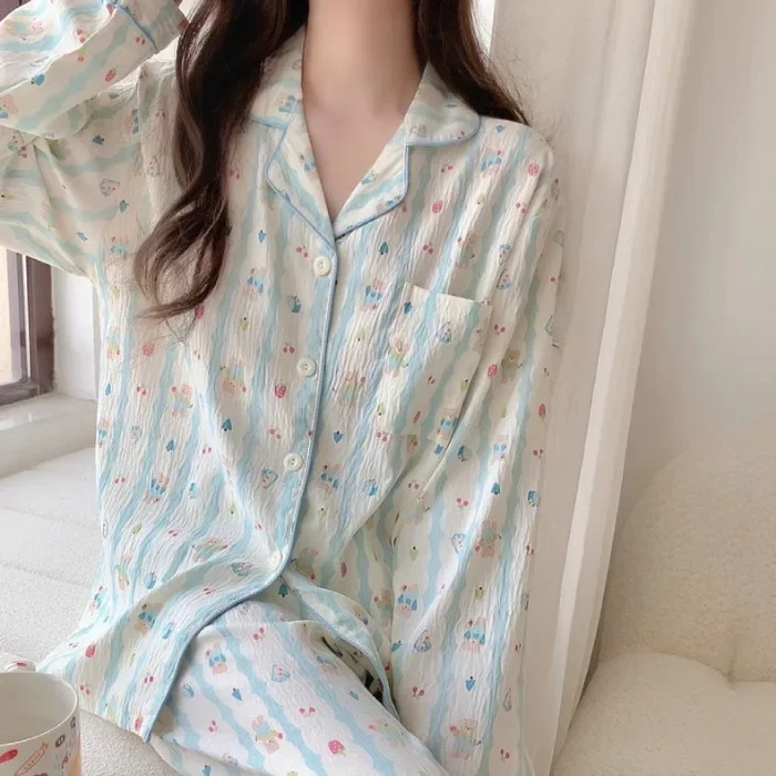 Cotton Long Sleeve Pants Floral Print Woman Satin Pajama Sets Ensembles 2 Piece Lady Outfit Lounge Women Pijama Sleepwear Pj