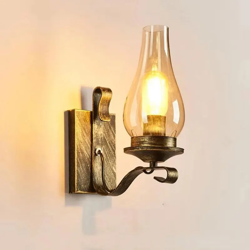 

American industrial personalized wall lamp Glass Light Creative Retro Restaurant Bedroom Bedside Wall Light Indoor Iron Lamp