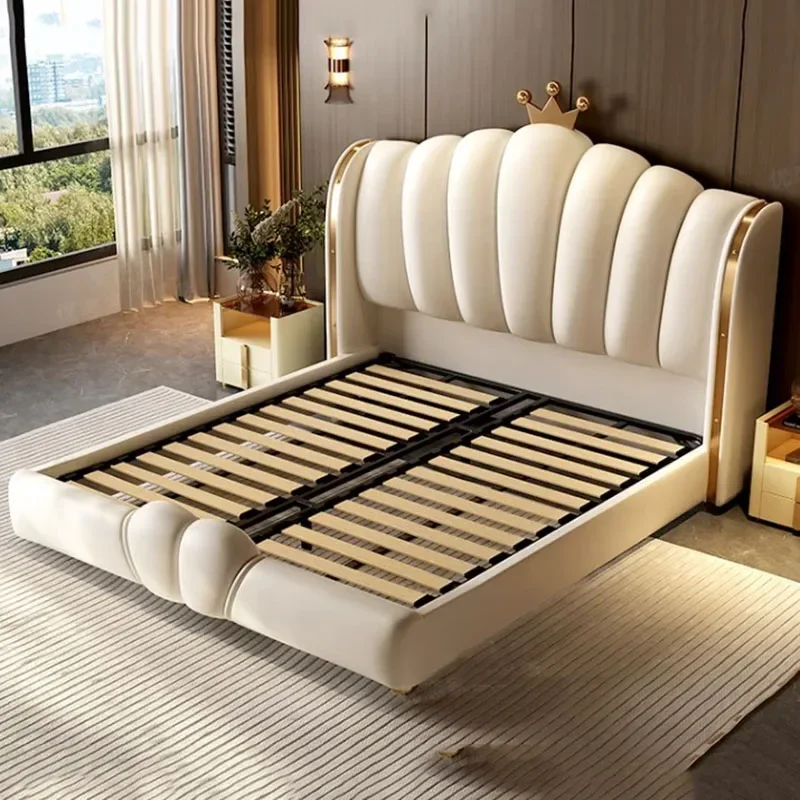 Nordic Aesthetic Double Bed King Size Cheap Cute Modern Queen Double Bed Luxury Faux Leather Camas Matrimonial Bedroom Furniture