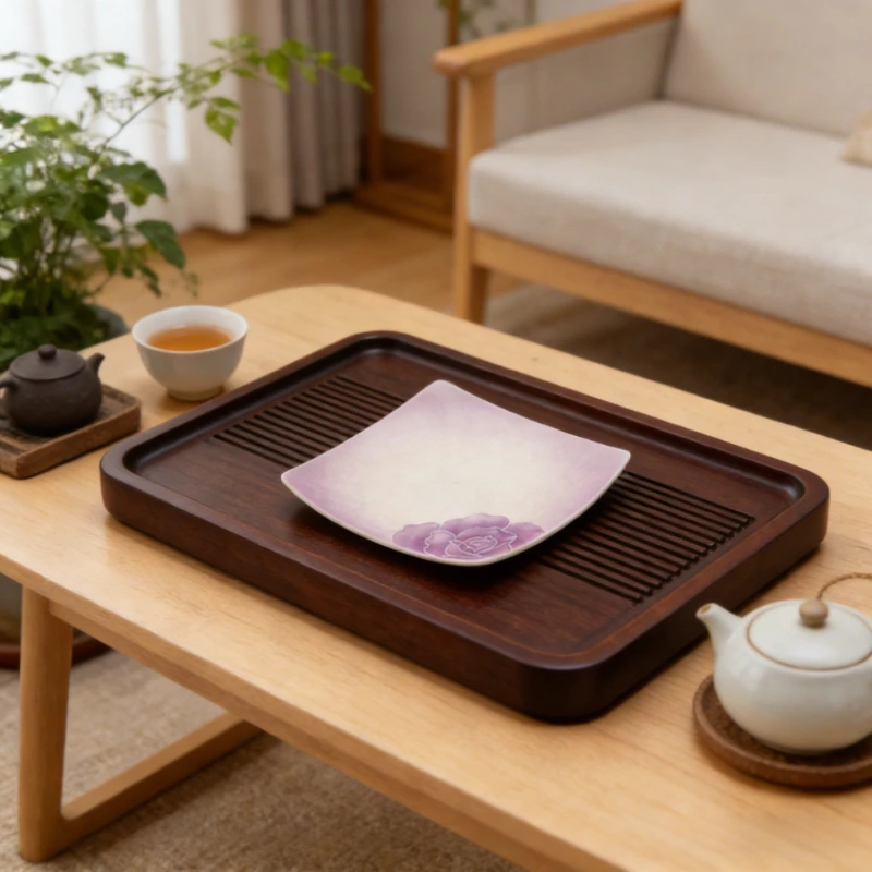 

New Chinese Gradient Purple Ceramic Coaster Hand Painted Rose Square Cup Mat Rock Ore Glaze Tea Saucer Heat Resistant Anti Scald