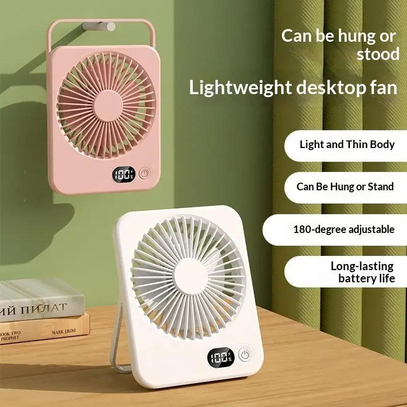 Desk Fan Table Portable Hanging USB Rechargeable 180° Tilt Folding Personal With Power Display 5 Speeds Ultra Quiet▪