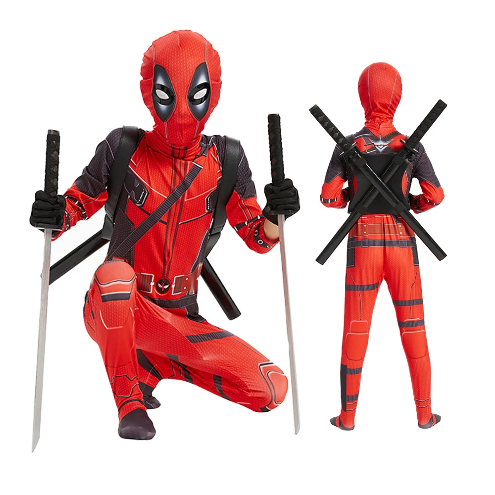 Deadpool Kind Kostuum Mannen Kids Cosplay Masker Pak Kinderen Jumpsuit Zwaard Superheld Deadpool Pak Kinderen Halloween Kostuum Kind