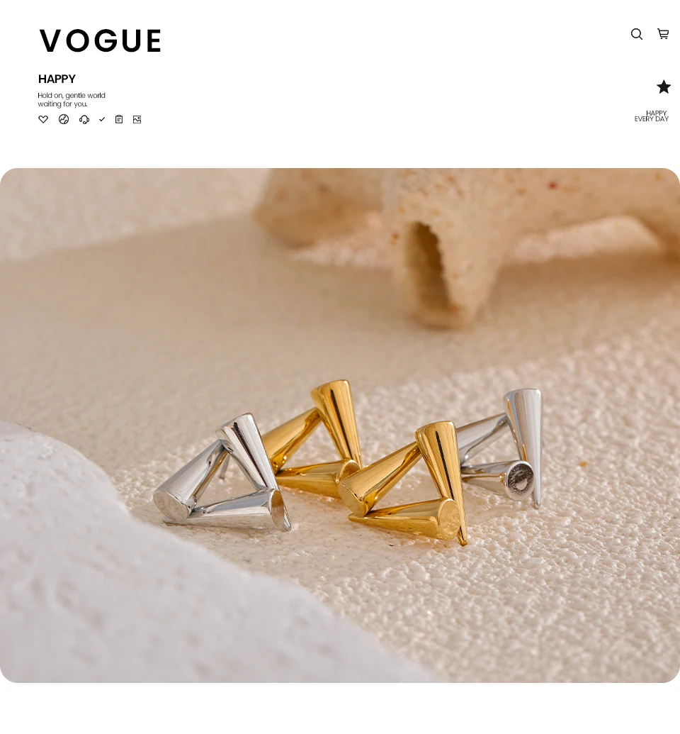 Yhpup Ohrstecker aus Edelstahl mit dreieckiger Geometrie, ungewöhnlich, rostfrei, Metall, 18 Karat PVD-beschichtet, trendiger Alltagsschmuck, Bijoux – Detail 11