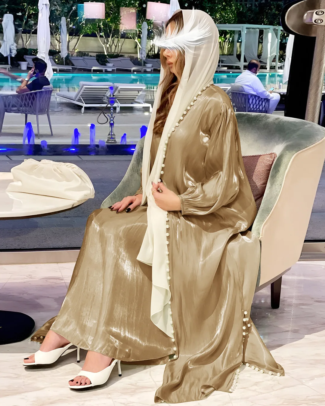 Imagem -04 - Marrocos Caftan Muçulmano Abaya Vestido Feminino Peça Conjunto Abayas Vestidos Dubai Árabe Seda Cetim Quimono Cardigan Robe Outwear Outono