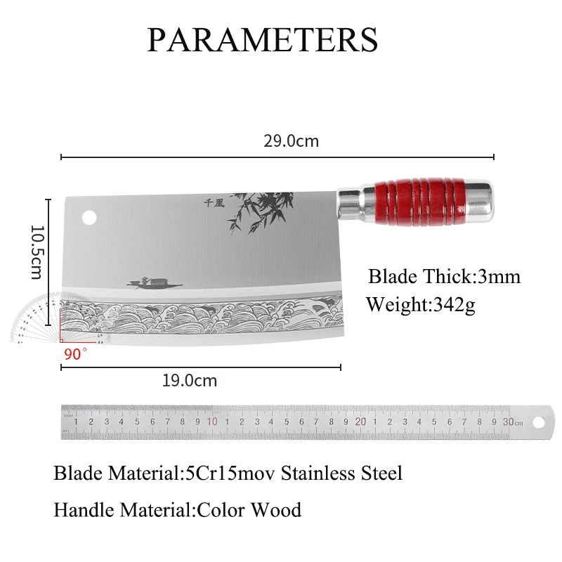 7.5 inch Chinese Cleaver Stainless Steel Kitchen Knife Boatman Painting Blade Chef Slciing Knife Restaurant Kitchen Knives